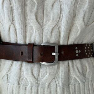Vintage Womens Brown 100% Leather Studded Hippie Waist Belt Sz M